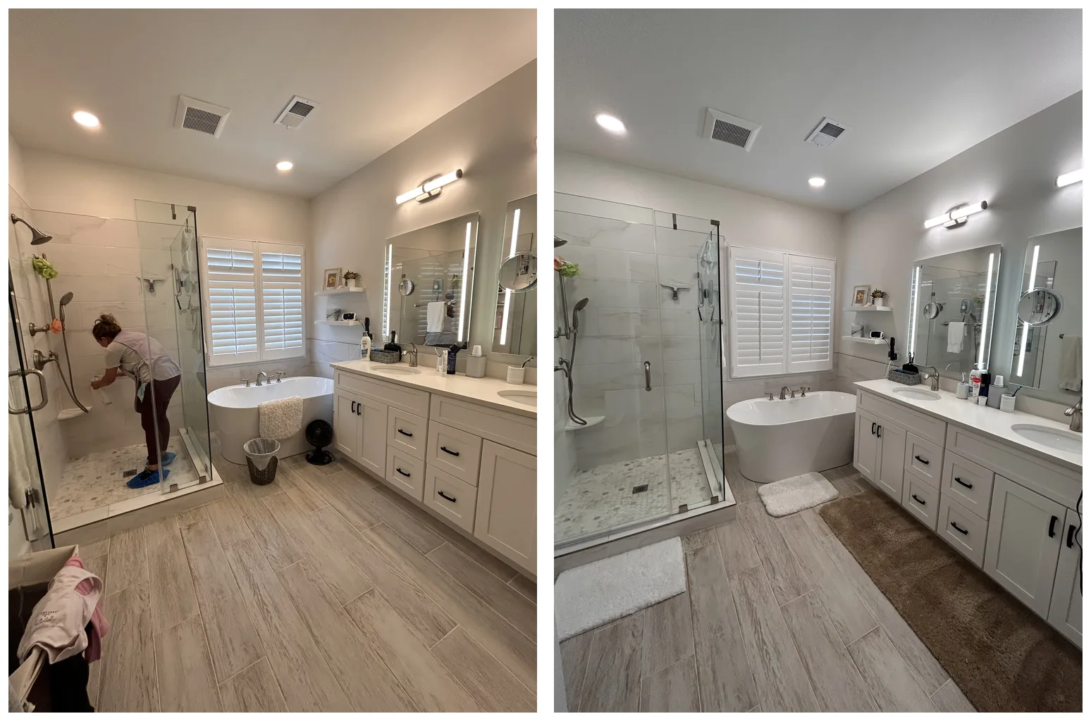 Modern bathroom before and after a deep clean by Fairfax Perfect Maids