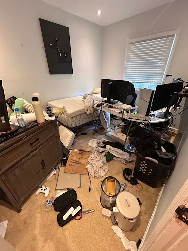 Home office before cleaning — cluttered